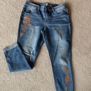 Hydraulic Women's Denim Jeans with sequin Floral Accents